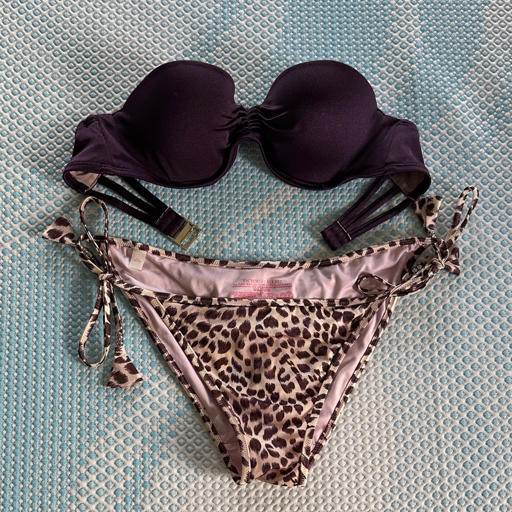 Victorias Secret Purple Bikini Top with Leopard Print Bottom